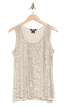 Dkny Petite Sequin-covered Scoop-neck Tank Top In Champagne