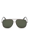 Tom Ford Benton 58mm Geometric Sunglasses In Shiny Light Ruthenium / Green