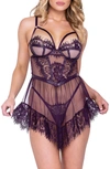 ROMA CONFIDENTIAL ROMA CONFIDENTIAL SUGAR PLUM BABYDOLL CHEMISE & G-STRING SET