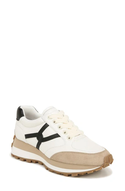 Veronica Beard Valentina Mixed Leather Retro Trainers In White/black