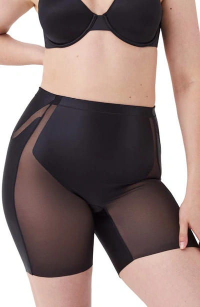 Spanx High-rise Mid-thigh Shaping Shorts In Very Black