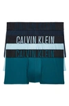 Calvin Klein Assorted 3-pack Intense Power Micro Low Rise Trunks In Atlantic Deep/blueberry/aquatic