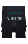 Calvin Klein Intense Power Boxer Briefs, Pack Of 3 In Black W/ Atlantic Deep/blueberry/aquatic Logos