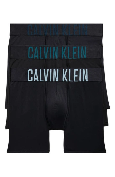 Calvin Klein Intense Power Boxer Briefs, Pack Of 3 In Black W/ Atlantic Deep/blueberry/aquatic Logos