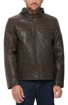 LEVI'S FAUX LEATHER HOODED MOTO RACER JACKET