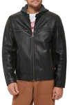 LEVI'S FAUX LEATHER HOODED MOTO RACER JACKET
