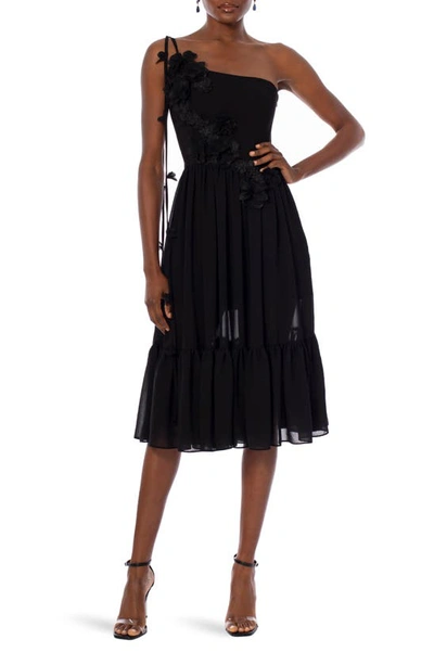 Helsi Dana Sleeveless One-shoulder Floral Embellished Midi Dress In Black