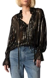 Equipment Farah Stripe Metallic Cutout Blouse In True Black And Gold Metallic