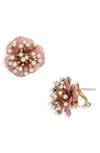Carolina Herrera Small Flower Stud Earrings In Ballet Pink/ Pea