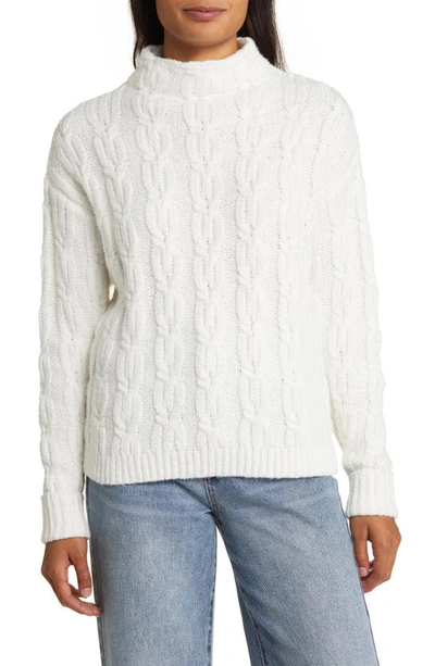 Caslon Cable Knit Funnel Neck Jumper In Ivory Cloud
