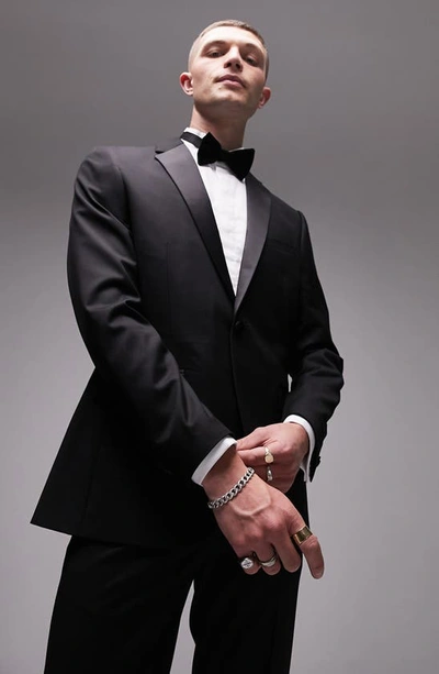 Topman Slim Tuxedo Suit Jacket In Black