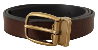 DOLCE & GABBANA DOLCE & GABBANA ELEGANT BROWN LEATHER BELT WITH LOGO MEN'S BUCKLE