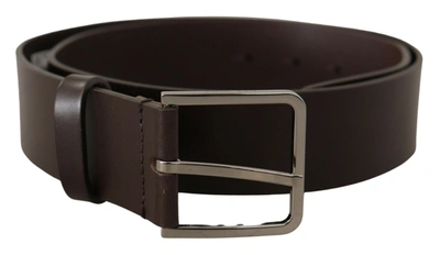 Dolce & Gabbana Brown Solid Calf Leather Logo Metal Buckle Belt