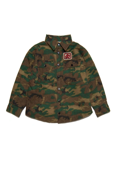 Dsquared2 Kids' Camouflage-pattern Logo-patch Shirt In Green