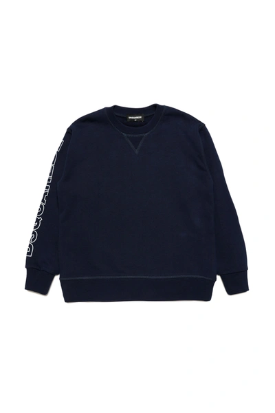 Dsquared2 Kids' D2s721u Relax Sweat-shirt Dsquared Crew-neck, Long-sleeved, Cotton Sweatshirt With Elastic On Neck, In Blue