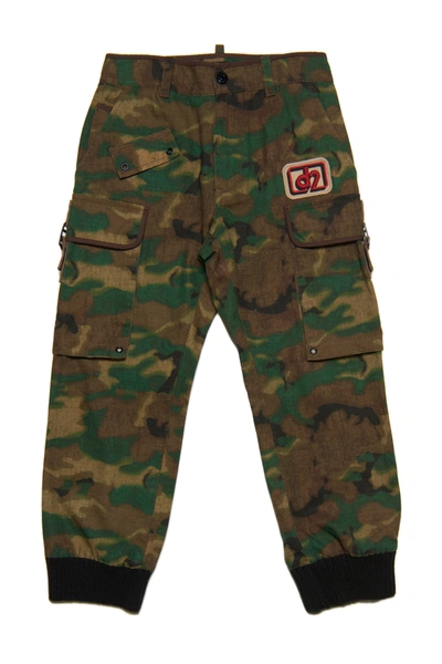 Dsquared2 Kids' Camouflage-print Cotton Track Pants In Green