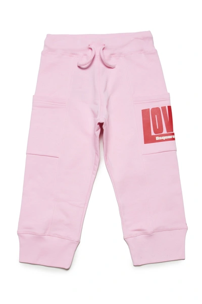 Dsquared2 Kids' Text-print Cotton Track Pants In Pink