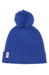 Ugg Ribbed Wool Blend Pompom Beanie In Blue