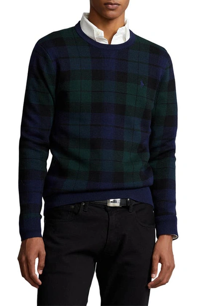 Polo Ralph Lauren Regular Fit Plaid Washable Wool Sweater In Black