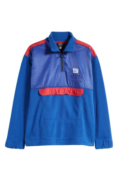 Hugo Boss Boss X Nfl Fumble Mixed Media Quarter Zip Pullover In New York Giants Dark Blue