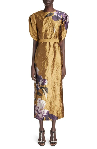 Erdem Astrea Crushed Satin Midi Dress In Gold | ModeSens
