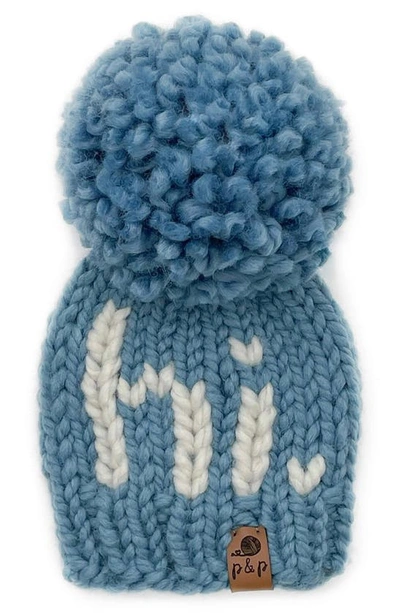 Pine + Poppy Babies' Hi Intarsia Pompom Hat In Rich Blue