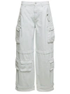 ICON DENIM 'ROSALIA' WHITE LOW WAISTED CARGO JEANS WITH PATCH POCKETS IN COTTON DENIM WOMAN