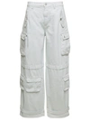 Icon Denim Rosalia White Low Waisted Cargo Jeans With Patch Pockets In Cotton Denim Woman In White