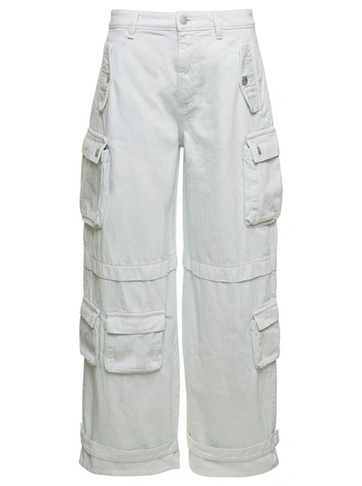 ICON DENIM 'ROSALIA' WHITE LOW WAISTED CARGO JEANS WITH PATCH POCKETS IN COTTON DENIM WOMAN