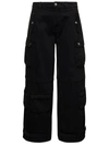 Icon Denim Rosalia Black Low Waisted Cargo Jeans With Patch Pockets In Cotton Denim Woman In Black