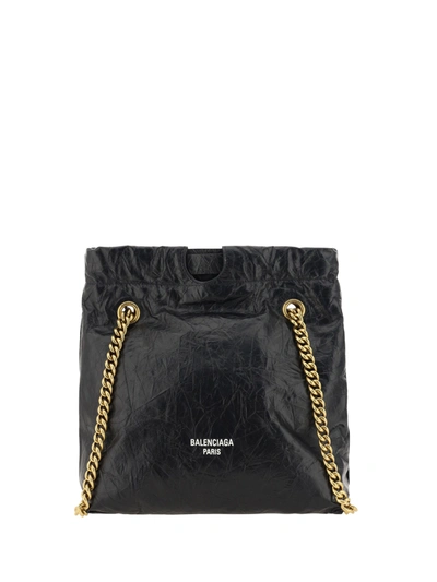 Balenciaga Crinkled-leather Shoulder Bag In Black