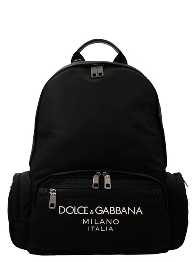 DOLCE & GABBANA LOGO NYLON BACKPACK BACKPACKS BLACK