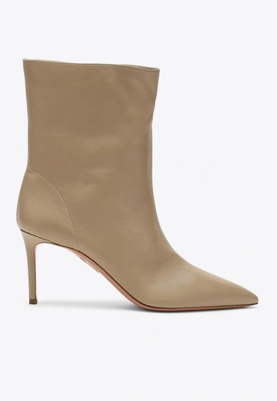 Aquazzura 90 Pointed-toe Leather Ankle Boots In Beige