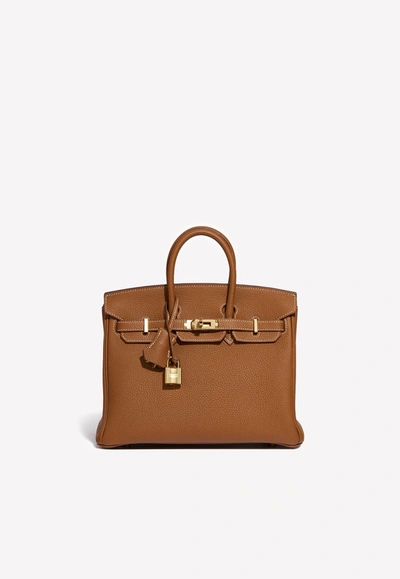 Hermes Birkin 25 Sellier Bag In Gold Veau Barenia Faubourg With Gold Hardware In Brown
