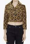 Etro Tapestry Patterned Cropped Velvet Jacket In Multicolor