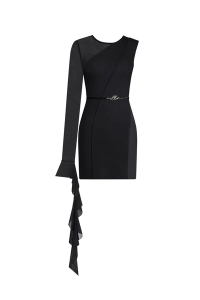 Milla Astonishing One-shoulder Mini Dress With Sheer Inserts In Black, Xo Xo