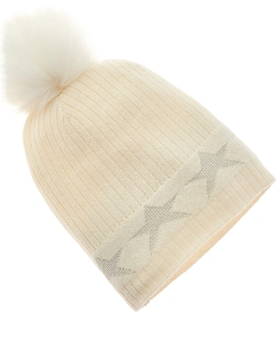Hannah Rose Mini Star Border Cashmere Hat In White