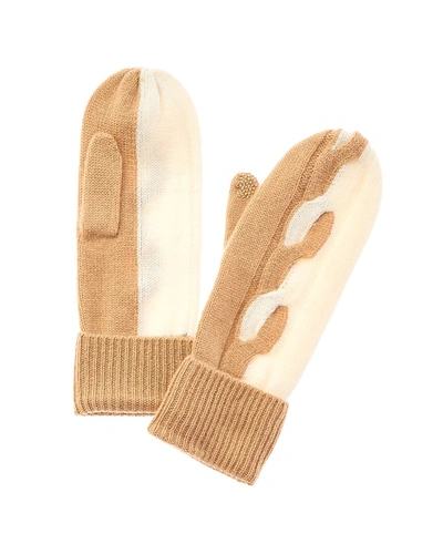 Hannah Rose Bi-color Cable Cashmere Mittens In Brown