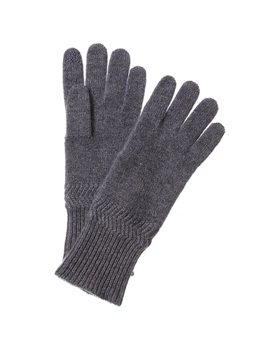 Hannah Rose Herringbone Trim Cashmere Gloves In Grey