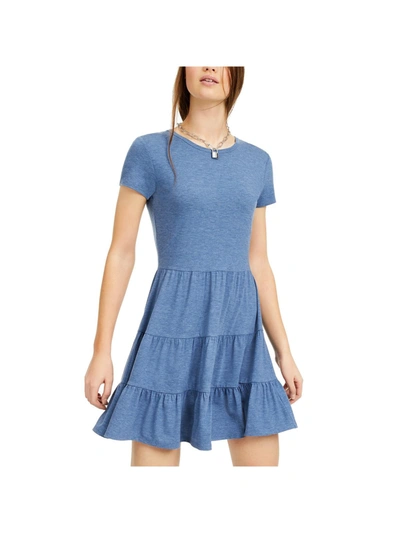 Be Bop Juniors Womens Heathered Ruffle T-shirt Dress In Blue