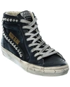 Golden Goose Slide Leather Upper Star List And W In Black