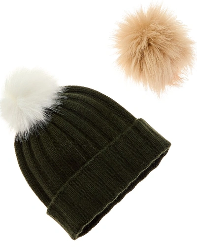 Hannah Rose Snap-top Pom Pom Cashmere Hat In Green