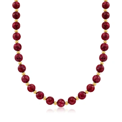 Ross-simons Ruby Bead Necklace With 14kt Yellow Gold
