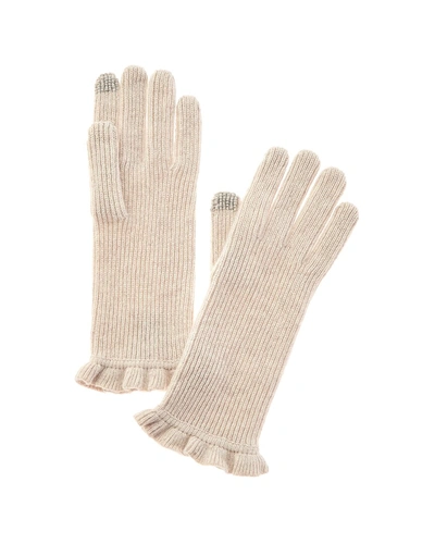Hannah Rose Evie Ruffle Edge Ribbed Cashmere Gloves In Brown