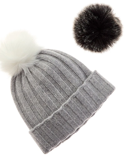 Hannah Rose Snap-top Pom Pom Cashmere Hat In Grey