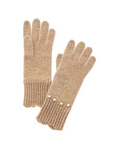 Hannah Rose Pearl & Scallop Trim Cashmere Gloves In Brown