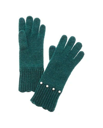 Hannah Rose Pearl & Scallop Trim Cashmere Gloves In Green