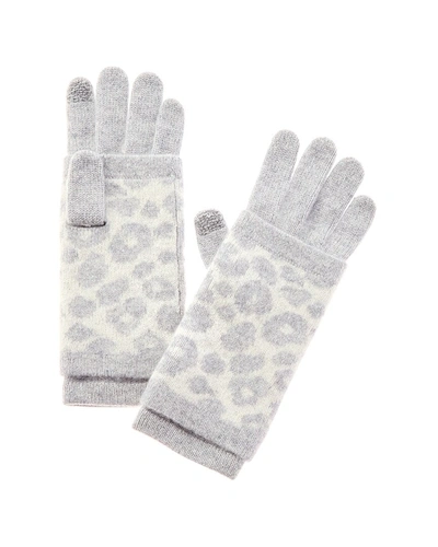 Hannah Rose Leopard Double-faced Jacquard 3-in-1 Cashmere Tech Gloves In Grey