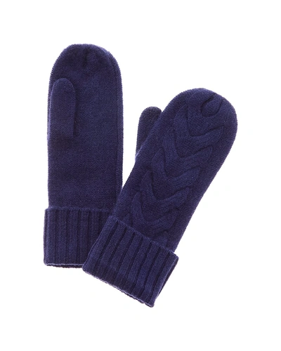 Hannah Rose Chunky Cable Cashmere Mittens In Blue
