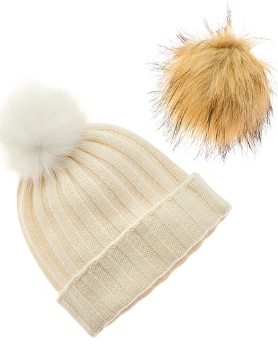 Hannah Rose Snap-top Pom Pom Cashmere Hat In White